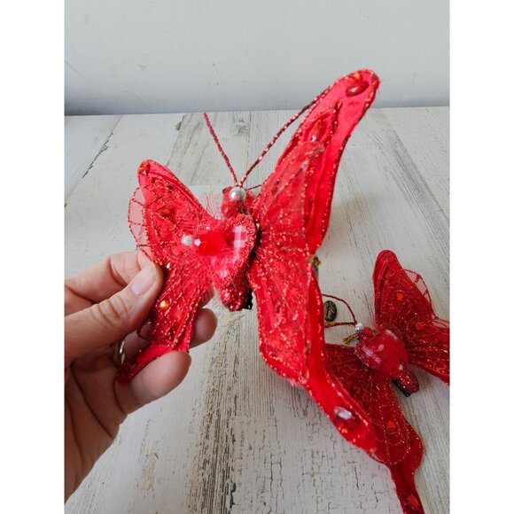 Katherine's collection gingham mini butterfly glitter clip ornament Valentine's - Picture 2 of 10
